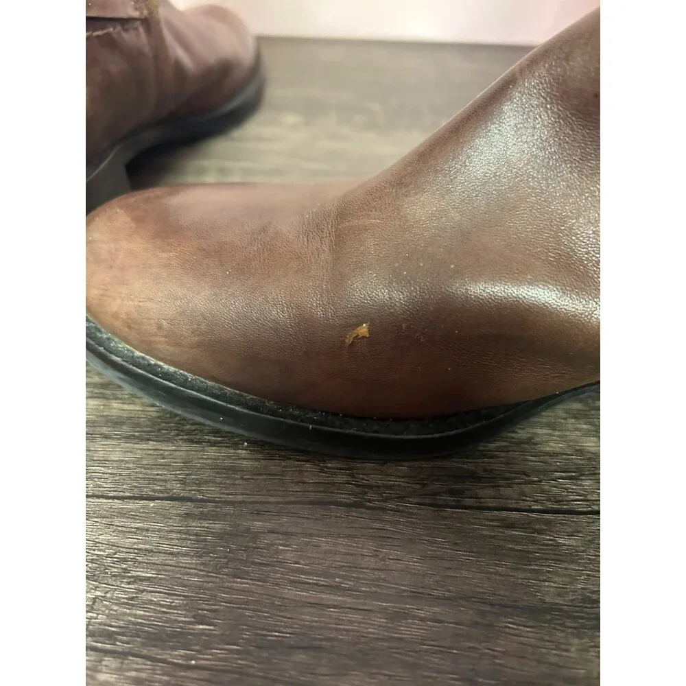 Brown Ecco Leather Tall Riding Boots With Buckle & Side Zipper